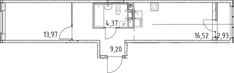 1-комнатная квартира 44.06 м², 13/17 эт., ЖК «Город Первых»